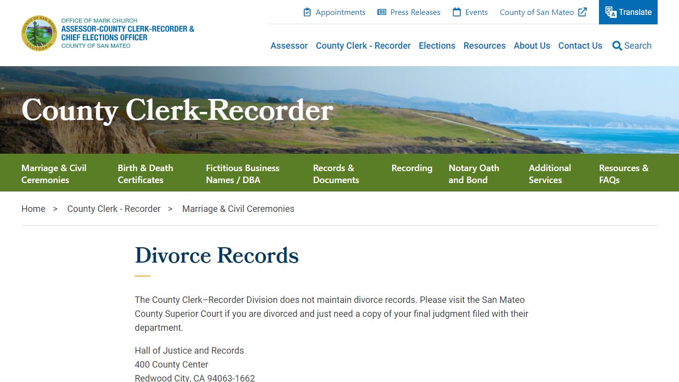 Divorce Records | San Mateo County Assessor-County Clerk-Recorder ...