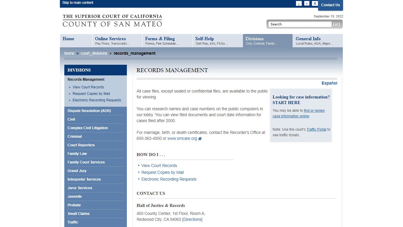 Records Management - The Superior Court of California, County of San Mateo